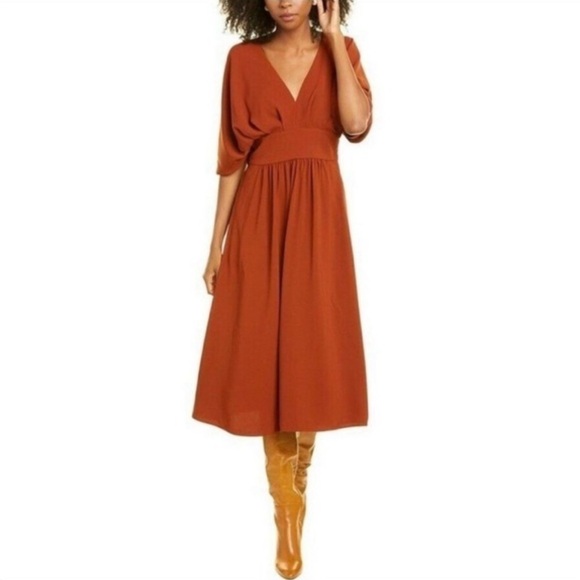 Alexia Admor Dresses & Skirts - Alexia Admor Terracotta Orange V Neck High Waist Dress w/Pockets